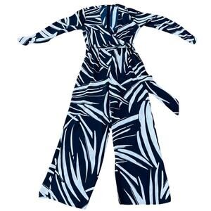 🖤 MNG Black White Abstract Print Long Sleeve Wrap Jumpsuit Women’s M